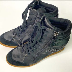 Black Satin Spike with Rhinestones Sneaker 3inch Heel Women Size 9 Shoes by Aldo